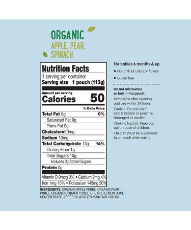 Mama Bear Organic Baby Food Stage 2 Apple Pear Spinach 4oz Pouch (Pack of 12) - Amazon Brand - Buy Online on GoSupps.com