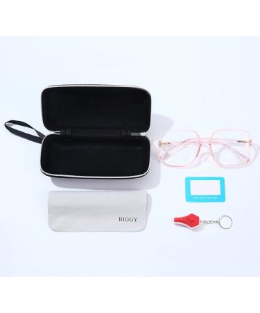 BIGGY Oversized Blue Light Blocking Glasses - Ultralight Anti Eyestrain Nerd Frames for Men & Women | Reduce Eye Strain for Reading TV Computer & Gaming | Anti-UV Rectangle Pink - Buy Online on GoSupps.com