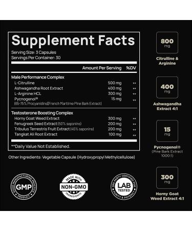 21 800mg Testosterone Booster for Men 8X Strength w. Ashwagandha  Tongkat Ali  Tribulus  Horny GW Pycnogenol+ Total T Test Boost Max Male Enhancing Pills Muscle Builder Testosterone Supplement for Men - Buy Online on GoSupps.com