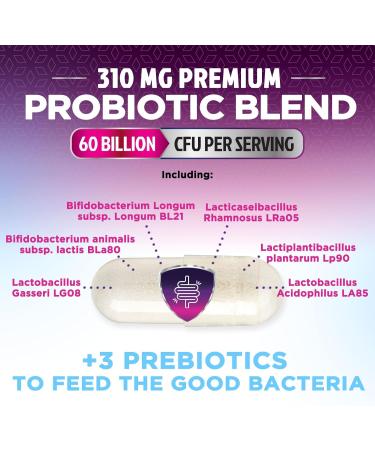 Probiotics 50 Billion CFU per Serving - 10 Strains + Prebiotics - Digestive Health Gut & Immune Support - Supports Occasional Constipation Gas & Bloating for Women & Men Shelf Stable - 60 Capsules 60 Count (Pack of 1) - Buy Online on GoSupps.com