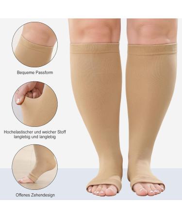 Lofir Medical Compression Stockings for Men & Women - Open Toe Knee-High Support Socks 20-30 mmHg Class 3 - Oversize Black & Skin Color 4XL - Buy Online on GoSupps.com