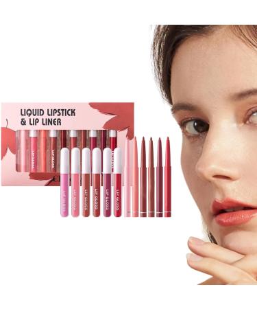  yztju Lip Pencil and Lipstick Set Plumping Lip Set | Luxurious plumping lip kit long-lasting liquid lipstick set 6 lip pencils + 6 lipsticks - Buy Online on GoSupps.com