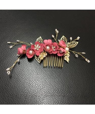 Minkissy Flower Hair Accessories Wedding Hair Comb Pearl Crystal Decor Clip Pin Rhinestone Flower Wedding Hair Accessories for Bride Bridesmaid (Rosy) Bridal Hair Clip - Buy Online on GoSupps.com
