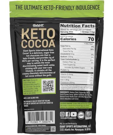 Keto Cocoa Mix with 6g MCTs - Sugar Free Hot Chocolate for Ketogenic Diet | Gluten Free | 20 Servings - Buy Online on GoSupps.com