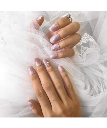 Sethexy Shiny Short Square Nail Tips - Clear Pearl Gradient Sparkle Silver - 24-Piece Complete Cover Art Fake Nails for Women & Girls | International Shipping - Buy Online on GoSupps.com