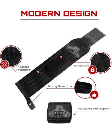 Bear Grips Wrist Wraps - Extra Strength Black | Weightlifting & Powerlifting Wrist Straps for Men & Women - Buy Online on GoSupps.com