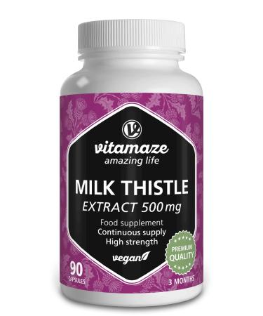 Milk Thistle Capsules High Strength & Vegan 90 Capsules for 3 Months 500 mg Extract with 80% Pure Silymarin Natural Food Supplement Without Additives German Quality - Buy Online on GoSupps.com