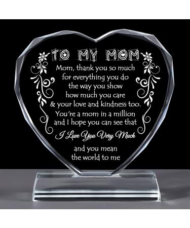 YWHL To My Mom Gifts from Daughter Son  Thank You Gifts for Mom Who has Everything  Mother's Day Gifts  Laser Engraving Glass Keepsake  Meaningful Present for Mother on Thanksgiving Christmas
