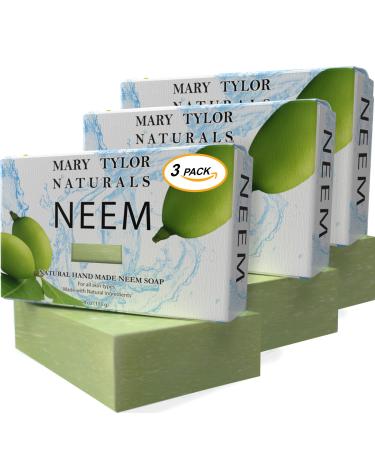 Neem Soap Bar 4 oz 3 Pack Made with Organic Oils for Men & Women, Face, Body, Hair, Biodegradable, Vegan, Non-GMO Hand Made Natural Soap Bars by Mary Tylor Naturals