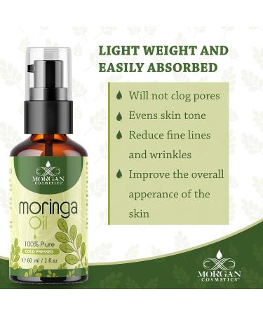 Organic Moringa Seed Oil - 100% Pure, Cold Pressed, Unrefined (2 fl. oz) | Anti-aging Natural Moisturizer for Face, Body, Hair & Skin Care - Morgan Cosmetics - Buy Online on GoSupps.com