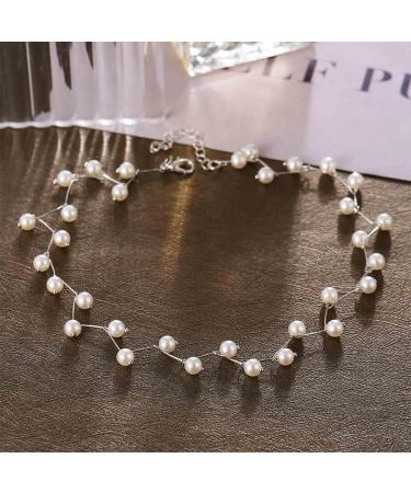 Boho Pearl Choker Necklace | Silver Beaded Jewelry for Women & Girls | Minimalist Collarbone Design - Buy Online on GoSupps.com
