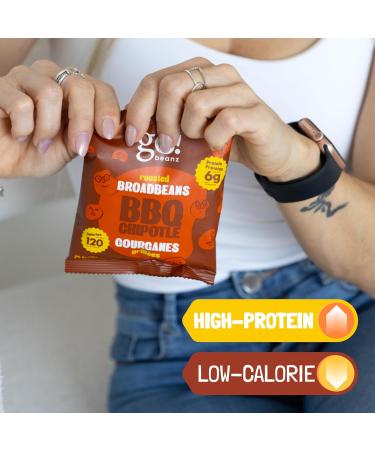 GoBeanz Crunchy Roasted Broadbeans by Jimmy Sevigny | BBQ Chipotle | High Protein Snack | Low Calorie & Low in Sodium | Single Serve 24 Packs x 28g - Buy Online on GoSupps.com