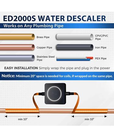 iSpring ED2000S Electronic Water Descaler | Salt-Free Whole House Hard Water Conditioner | Prevent Rust & Scale Build-up | LED Light Design | Magnet | Black - Buy Online on GoSupps.com