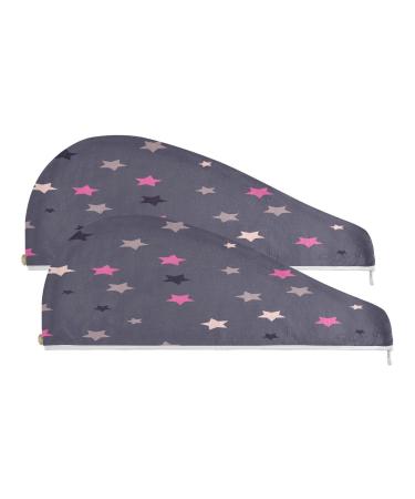 Doodle Star Dry Hair Cap 2 Piece Quick Drying Towel Set with Button Headband Super Absorbent Soft & Comfortable