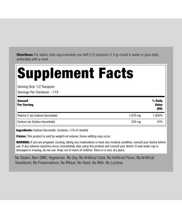 Sodium Ascorbate Powder 8 oz (227 g) - High-Quality Vitamin C Supplement - Buy Online on GoSupps.com