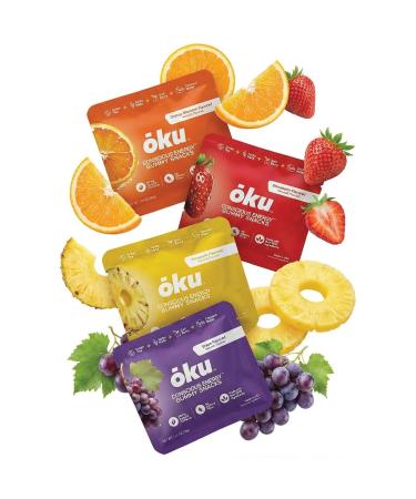 ku Funtional Energy Chews 60mg of Caffeine from Green Tea & Yerba Mate Coconut Water for Hydration and 4 Grams of Fiber Travel Size Gummy Packs Variety Pack (8-Pack) Variety Pack 1.05 Ounce (Pack of 8)