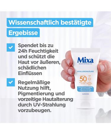  Mixa Mixa UV 50 Moisturizing Care for Sensitive Skin UVB + UVA + Long UVA Protection SPF 50 with Hyaluronic Acid Suitable for Face and Neck Hypoallergenic 50 ml - Buy Online on GoSupps.com