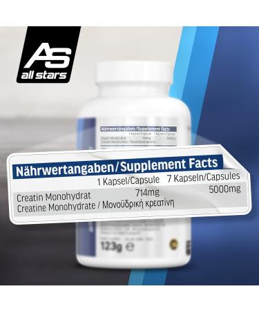 All Stars Creatine Monohydrate Capsules - High-Purity Vegan Supplement | 150 Caps | 714mg Per Capsule | No Gelatin Fat or Sugar - Buy Online on GoSupps.com