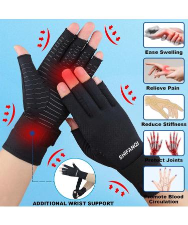 Copper Arthritis Compression Gloves for Women and Men - 2 Pairs | Relief from Carpal Tunnel, Joint Pain, and Tendonitis | Fingerless Design for Computer Typing and Sleeping - BLACK (LARGE/X-LARGE) - Buy Online on GoSupps.com