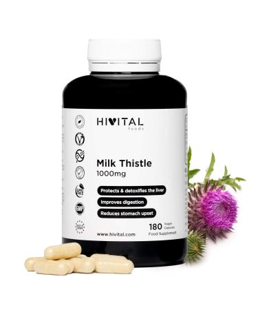 Milk Thistle 1000mg | 180 Vegetable Capsules (6 months of treatment) | With 80% Silymarin and 30% Silybin detoxifies and protects the liver improves digestion and reduces stomach pain.