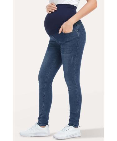PACBREEZE Maternity Jeans - Over the Belly High Waist Denim Pants, Dark Blue XL - Buy Online on GoSupps.com