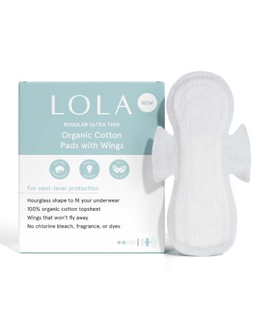 LOLA Organic Cotton Pads 60 Count - Ultra Thin Pad with Wings Cotton Organic Pads for Women HSA FSA Approved Products Feminine Care Regular 60 Count (Pack of 1) Regular
