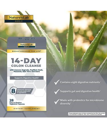 Nature's Lab Gold 14 Day Colon Cleanse - Probiotics, Fiber, Flavonoids & Plant Extracts - 28 Ct - Buy Online on GoSupps.com