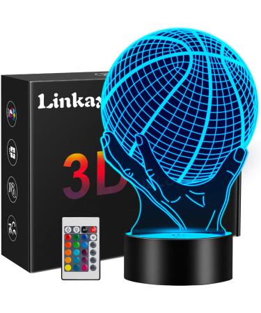 Linkax Basketball Gifts for Boys 3D Illusion Night Lamp Basketball Night Light for Kids Girls 16 Colors Change with Remote Control Christmas Birthday Gift Bedroom Accessories Decor