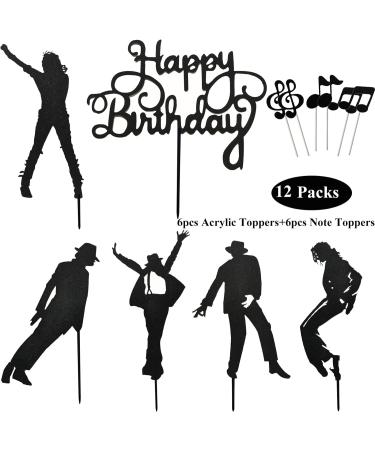 BOMJJOR 12pcs Birthday Cake Toppers Music Notes Michael MJ Cupcake Toppers for Music Themed Party Decorations Glitter Musical Symbols Cupcake Picks Black - Buy Online on GoSupps.com