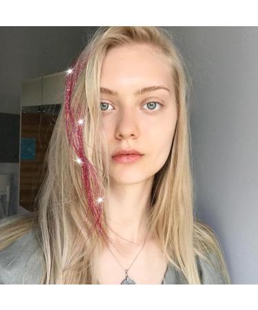 Sparkling Hair Tinsel Extensions Kit - 200 Strands Pink Glitter Hair Extensions 48 Inch - Heat Resistant Tinsel for Women and Girls - Buy Online on GoSupps.com