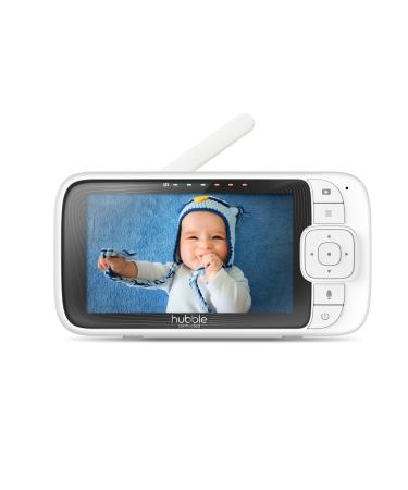 Hubble 5 Inch Nursery Pal Link Premium Baby Monitor HubbleClub App Connected with Room Temperature Sensor Infrared Night Vision Nature Sounds Private Secure Wi-Fi Connection - White Connected Video Monitor