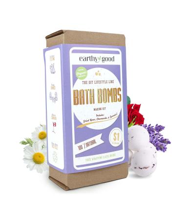 Earthy Good DIY Bath Bomb Kit With Organic Ingredients 100% Natural Includes: Essential Oils  Dried Rose  Chamomile & Lavender  Molds  Guide & More- Includes Furoshiki Cloth- Makes 10 Mini Bath Bombs