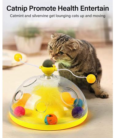 HOPET Interactive Cat Toy with Catnip Balls, Roller Tracks, and Exercise Balls for Indoor Cats - Kitten Feeder Stimulation Toys - Yellow - Buy Online on GoSupps.com
