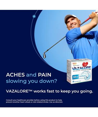 VAZALORE Aspirin 325mg | Fast Pain Relief & Fever Reducer | 30 Immediate Release Capsules for Adults | Stomach Protection - Buy Online on GoSupps.com