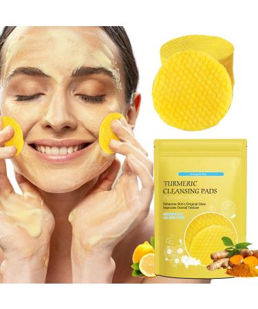 Turmeric Cleansing Pads Gentle Turmeric Pads Infused Cotton Exfoliating Pads Cleansing Turmeric Pad for Face Helps Balance Skin Oil for Acne Blemishes Dull Skin Oily & Sensitive Skin 40PCS