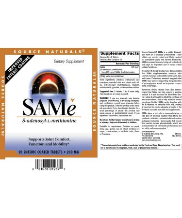 Source Naturals SAMe 400mg - 20 Enteric Coated Tablets for Joint Comfort - Buy Online on GoSupps.com