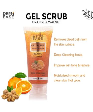 DERM EASE Face Gel Scrub Orange Walnut 100 ML | Exfoliating Orange Walnut Massage Gel for Women & Men | Gentle Face Scrub for Glowing Skin | Deep Cleansing & Nourishing Skincare Solution - Buy Online on GoSupps.com