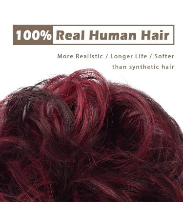 BARSDAR 100% Real Hair Hair Tie Extensions Curled Messy Bun Styles for Women & Girls Natural Black & Burgundy #1B/99J 27g | Shop Now! - Buy Online on GoSupps.com