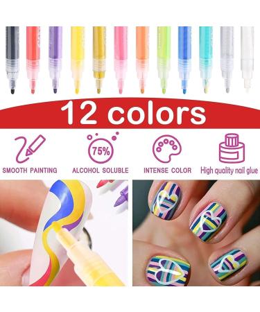 12 Colors Pens 3D Waterproof Nail Painting Kit Pens for Painting Nails Nail Polish Pens Nail Point Graffiti Dotting Liner Nail Accessories - Buy Online on GoSupps.com