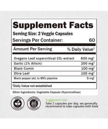 NATUREBULK Oregano Oil Extract with Garlic Extract, Olive Leaf, Black Seed Oil, and Black Pepper Supplement Capsules for Immune Support & Digestive Health 120 Caps - Buy Online on GoSupps.com