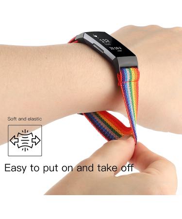 Adjustable Nylon Watch Band for Fitbit Charge 4/3/SE | Stretch Breathable Rainbow Multicolor Strap for Women/Men - Buy Online on GoSupps.com