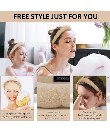 Puffy Spa Headband 2-Pack for Women and Girls - Terry Towel Fabric Hair Band for Skincare, Makeup Removal, Face Washing, Shower - Beige & Light Coffee - Buy Online on GoSupps.com