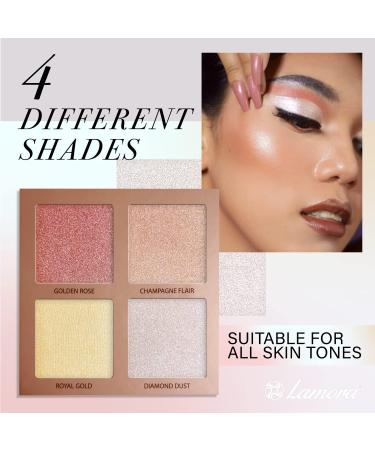 Highlighter Makeup Palette Face Powder Kit - With Mirror For Light To Medium Dark Skin - 4 Highly Pigmented Shimmer Colors For Highlighting and Contouring - Vegan Cruelty Free And Hypoallergenic Gold - Buy Online on GoSupps.com