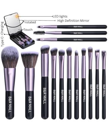 B&R MALL Makeup Brush Set with LED Mirror - Soft Lightweight Brushes for Foundation Concealer & Eyeshadow - Perfect for On-the-Go Makeup (Purple Black - Buy Online on GoSupps.com