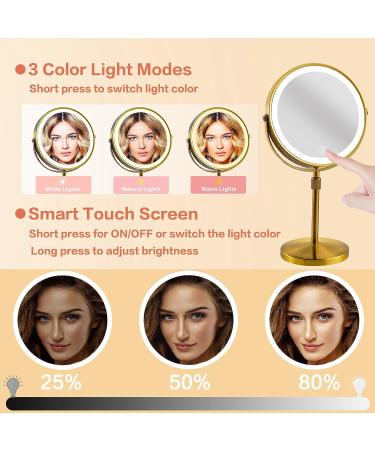 Furgatti Lighted Makeup Mirror | Height Adjustable 1x/10x Magnifying | 3 Color Light Modes | LED Vanity Mirror with Rechargeable Battery | Women's Gift | Brushed Gold - Buy Online on GoSupps.com