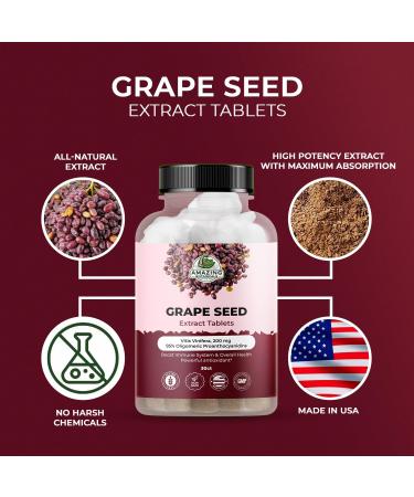Amazing Botanicals Grape Seed Extract Tablets 30ct - 200mg Maximum Strength 95% Proanthocyanidins Standardized Extract - Immune System Booster - Antioxidants Supplement for Overall Health - Buy Online on GoSupps.com