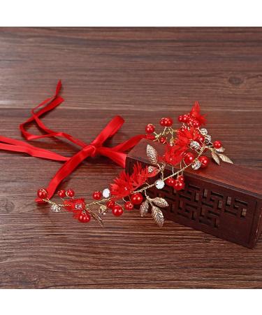 Amosfun Elegant Red Flower Wedding Bridal Headband - Handmade Crystal Ribbon Headdress for Bride Bridesmaid - Buy Online on GoSupps.com