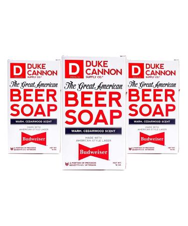 Duke Cannon Supply Co. Big Ass Brick of Soap Bar for Men The Great American Beer Soap Made w/Budweiser (Warm Cedarwood Scent) Multi-Pack- Superior Grade Extra Large All Skin Types 10 oz (3 Pack) Budweiser 10 Ounce (P...