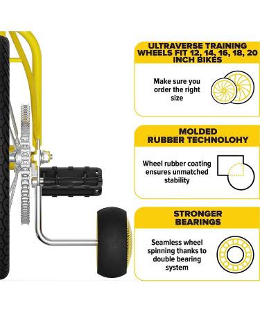 Ultraverse Kids Bike Training Wheels - Wide Silent Wheels - Yellow Kit for 20 Single Speed Bicycles - Stabilizers for Girls & Boys - Buy Online on GoSupps.com