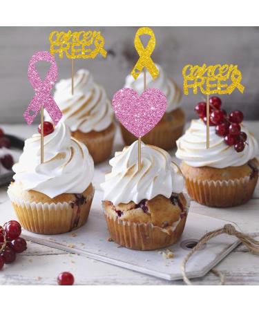 Cancer Free Cupcake Toppers Breast Cancer Awareness Cupcake Toppers Cancer Warrior/Survior Dessert Picks Pink Power Hope Ribbon Sign Party Decoration - Pink & Gold Glitter - Buy Online on GoSupps.com